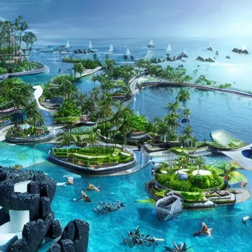 Image similar to futuristic bali island in the year 2 0 5 0, perfect faces