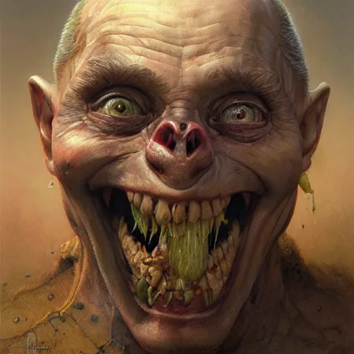 Prompt: vladimir putin, is evil gremlin, rotten teeth, horror, macabre by donato giancola and greg rutkowski and wayne barlow and zdzisław beksinski, realistic face, digital art