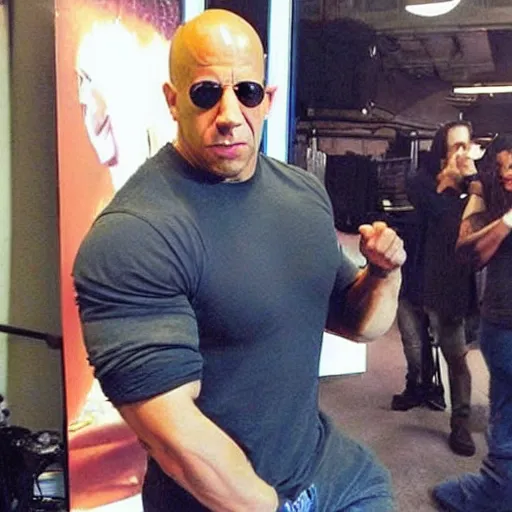 Prompt: Vin Diesel doing the Rock raising eyebrow meme