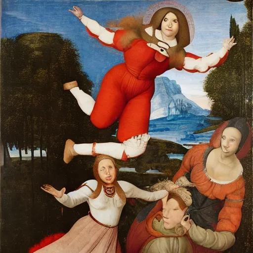 Image similar to full body thic renaissance woman falling from sky broque style