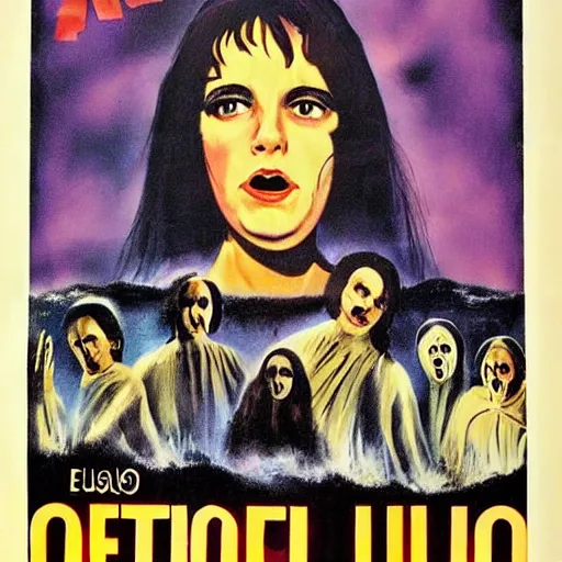 Image similar to 1 9 7 0 s spanish occult horror poster, italian supernatural horror film poster art, euro horror, 1 9 6 0 s, 1 9 7 0 s art, horror film poster