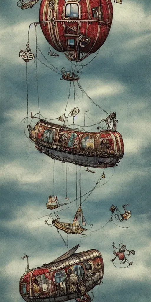 Prompt: a vintage living airship by alexander jansson and where's waldo