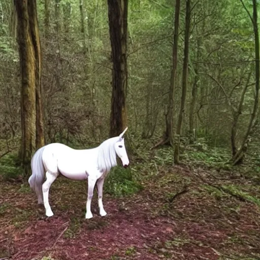Image similar to unicorn caught on hidden camera in the forest