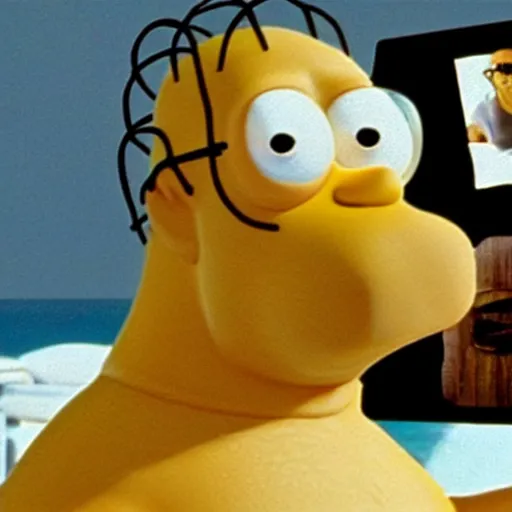 Image similar to A cinematic film still of Homer Simpson in the movie JAWS.