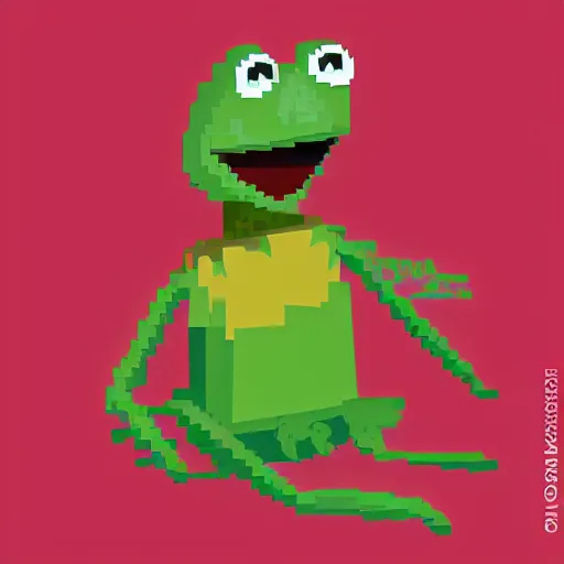Image similar to pixel art illustration of kermit the frog made by reffpixels, isometric version