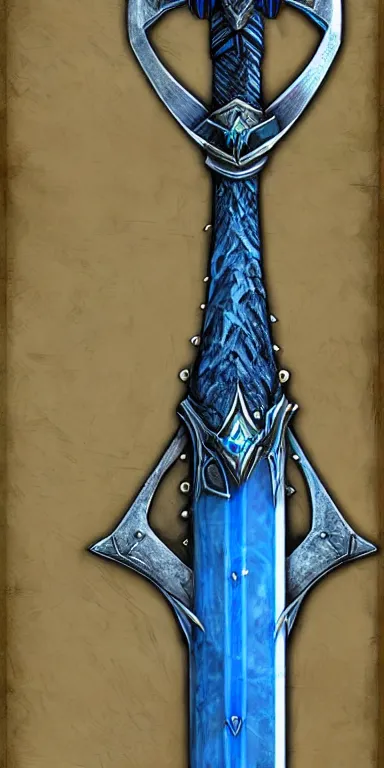 Image similar to glacier warrior sword blade, blue snow theme sword blade, fantasy sword of warrior, armored sword blade, glacier coloring, epic fantasy style art, fantasy epic digital art, epic fantasy weapon art