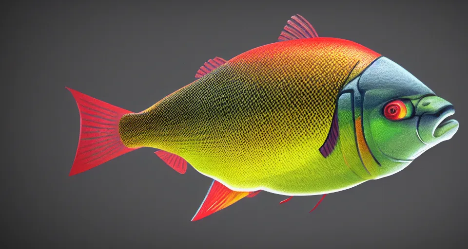 Image similar to a beautiful painting of a redfin perch, octane render, brilliantly coloured, intricate, ultra wide angle, trending on artstation, black light, volumetric lighting, ray lighting from top of frame, crepuscular ray lighting from above, dynamic lighting, muted colors, polished, micro details, ray tracing, 8 k
