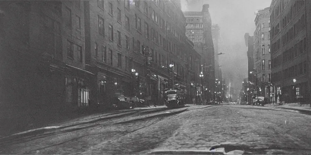 Prompt: a photo of 1 9 2 0 s downtown boston, dark, brooding, atmospheric, lovecraft