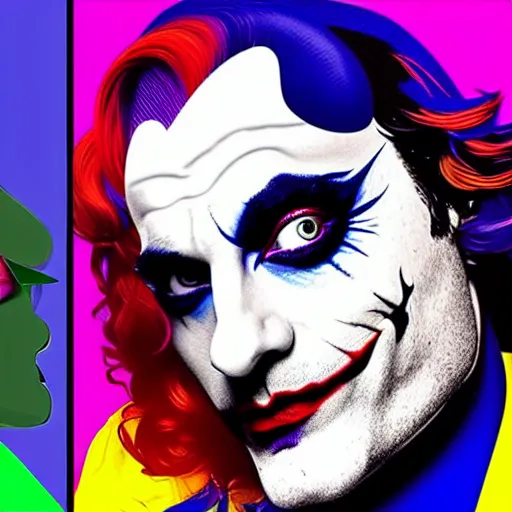 Prompt: richard hamilton and mimmo rottela as lady gaga harley queen and joaquin phoenix joker kissing, pop art, 2 color, left and right align separate, object details, dynamic composition, 4 k, ultra realistic art, smooth, sharp focus, full body portrait, illustration, concept art, intricate details, h 7 6 8
