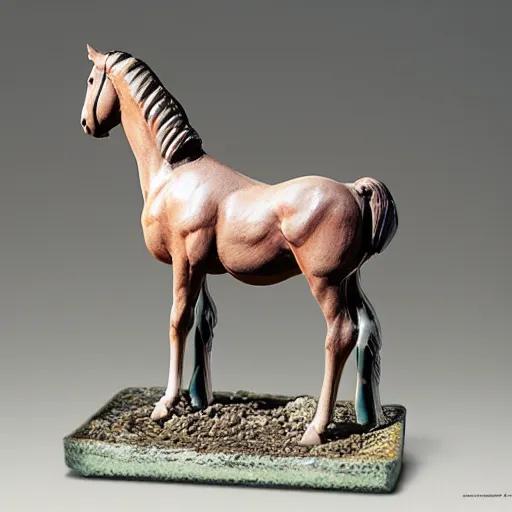 Image similar to ceramic horse miniature, photo studio, artstation trend, hdr