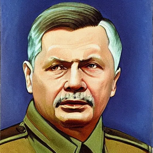 Image similar to a soviet propaganda painting of jarosław kaczynski