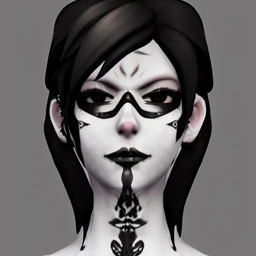 Image similar to a 3 d render of tracer from overwatch but in a gothic style, wearing black lipstick and black eyeliner, 4 k, detailed,