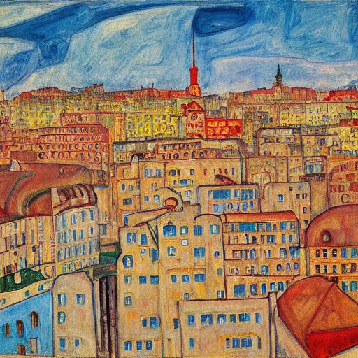 Image similar to Peoples of Minsk city painted in the style of Egon Schiele, natural light, 2022