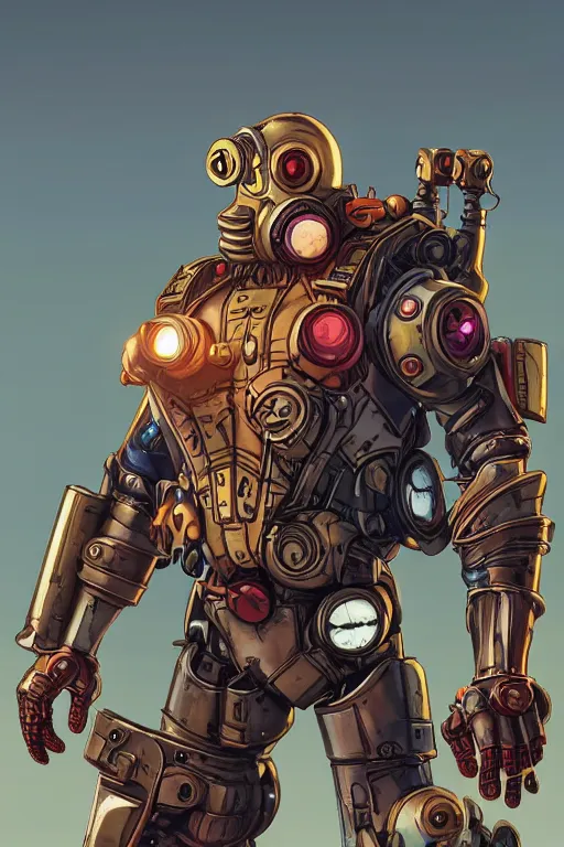 Image similar to spiderman futurist steampunk fallout 7 6 power armor, hyper realistic, art cover, official fanart behance hd artstation by jesper ejsing,, that looks like it is from borderlands and by feng zhu radiating a glowing aura global illumination ray tracing hdr