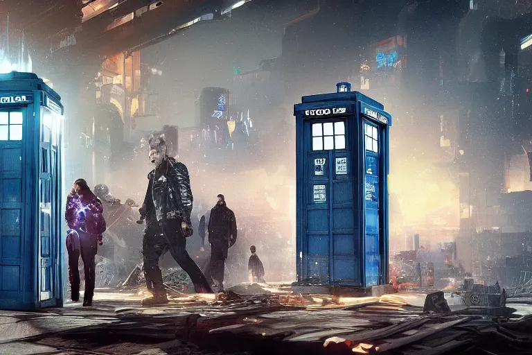 Image similar to tardis in cyberpunk 2 0 7 7