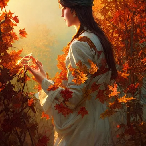 Prompt: ! dream summer becomes autumn, intricate, highly detailed, digital painting, artstation, concept art, smooth, sharp focus, illustration, unreal engine 5, 8 k, art by artgerm and greg rutkowski and alphonse mucha