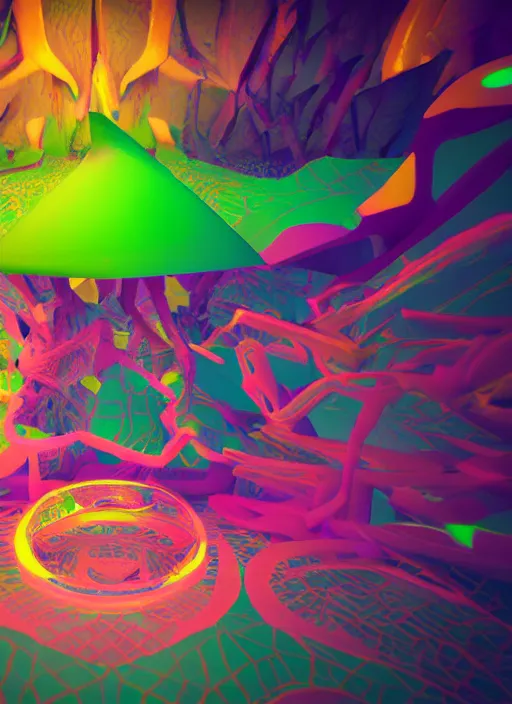 Prompt: : hyperbolic color abstract glossty shapes immersive experience meowwolf dalle2 macro lens 3d render unity unrealengine octane