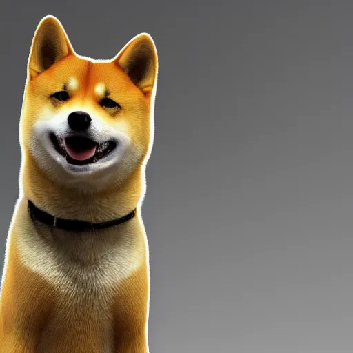 Prompt: studio photo of a gold medal ese with the face of a shiba inu, photorealistic, detailed, close - up photo, 4 k.