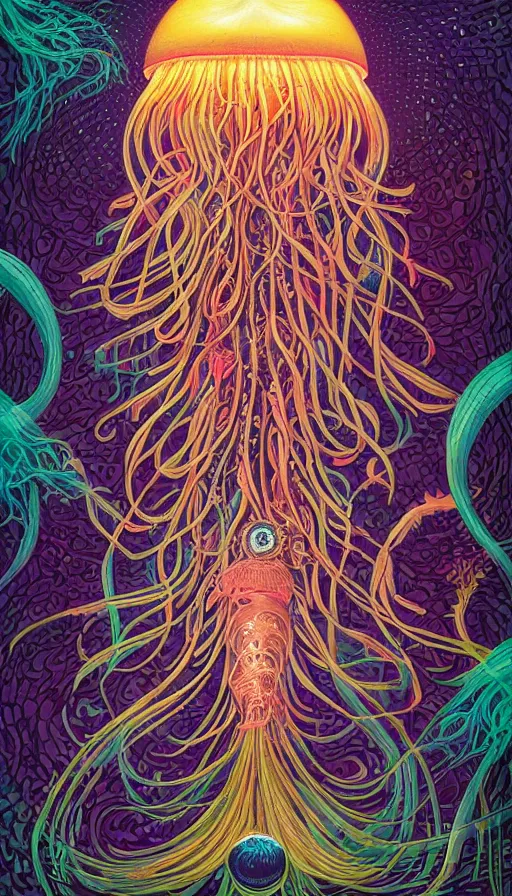 Image similar to The luminous oracle of the floral jellyfish, italian futurism, Dan Mumford, da vinci, Josan Gonzalez