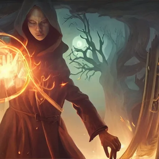 Image similar to a beautiful panting of a dark wizard casting spell, alchemist lab, hyperrealistic, cinematic atmosphere, epic