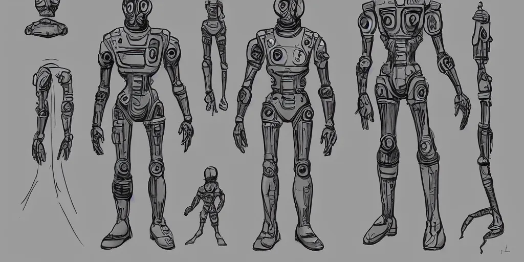 Prompt: male, fully body, elongated figure, science fiction space suit with a helmet, large shoulders, short torso, long thin legs, tiny feet, character sheet, funko, digital sketch, hyperdetailed, dieselpunk, stylized character design, concept design, in the style of mike mignola