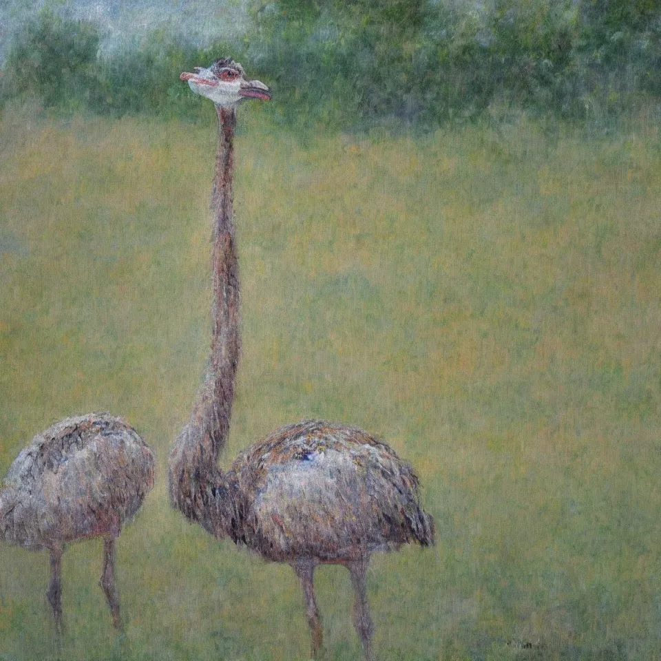 Prompt: an impressionist paint of an ostrich