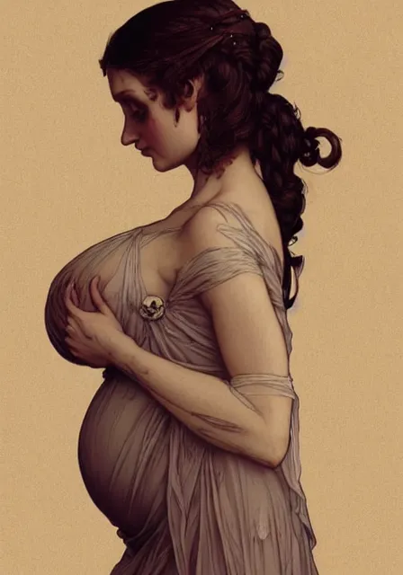 Image similar to sansa pregnant mummy zombie, intricate, elegant, highly detailed, digital painting, artstation, concept art, smooth, sharp focus, illustration, art by artgerm and greg rutkowski and alphonse mucha and william - adolphe bouguereau