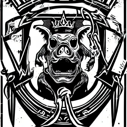 Image similar to pig king, death metal logo, fine details, illustration