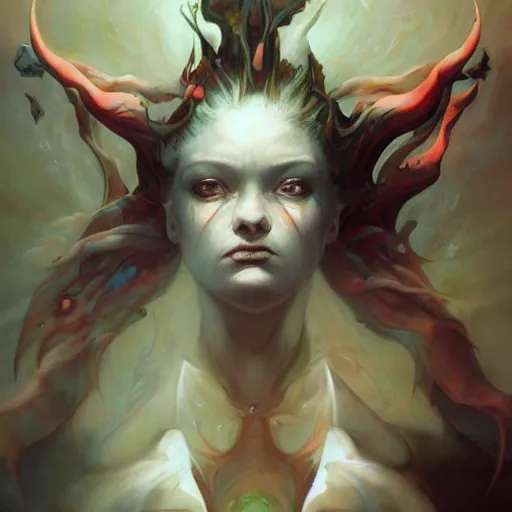 Image similar to sadie sink demonic birth from insanity dimension by peter mohrbacher