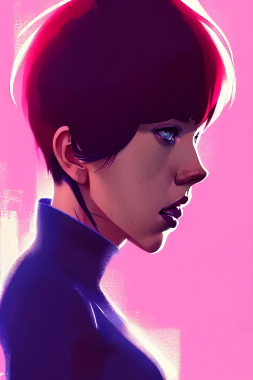 Image similar to a ultradetailed beautiful panting of scarlett johansson as motoko kusanagi, by conrad roset, greg rutkowski and makoto shinkai, trending on artstation