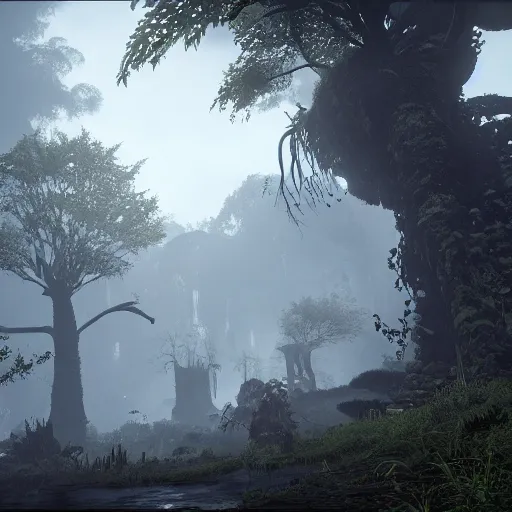 Prompt: a stunning view of a large rainforest in bloodborne, stunning screenshot