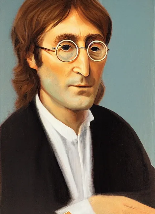 Image similar to a portrait painting of John Lennon by John Currin