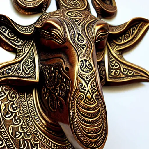 Image similar to gorgeous ornated bronze realistic detailed sacred camel wall decoration with filigree, islamic calligraphy