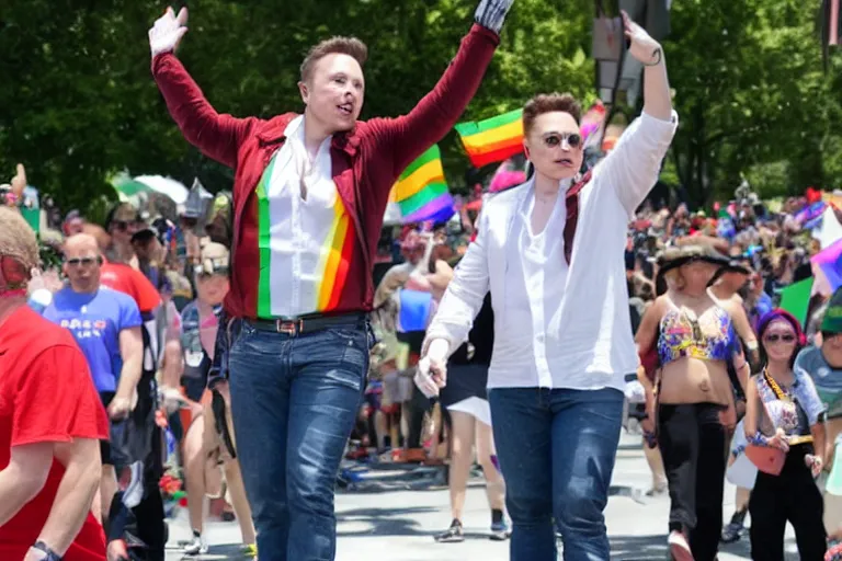 Image similar to elon musk dressed as cowbay at gay parade