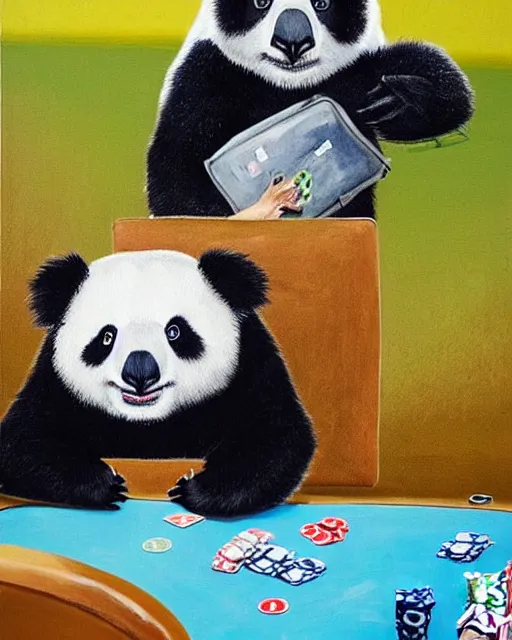 Prompt: a panda with an eyepatch and a koala with a rucksack hanging out int he australian outback with a VB and a playing poker in the style of Sidney Nolan