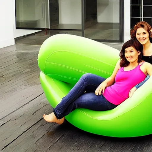 Prompt: inflatable avocado chair, a chair that is shaped like an inflatable avocado