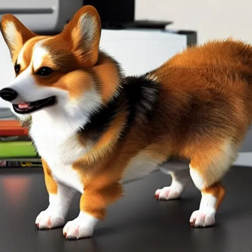 Prompt: a corgi raging at a computer