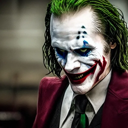 Image similar to film still of Keanu Reeves as joker in the new Joker movie