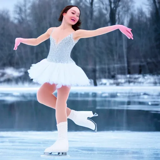 Image similar to ice skater in tutu dancing on icy pond on winter snowflake background