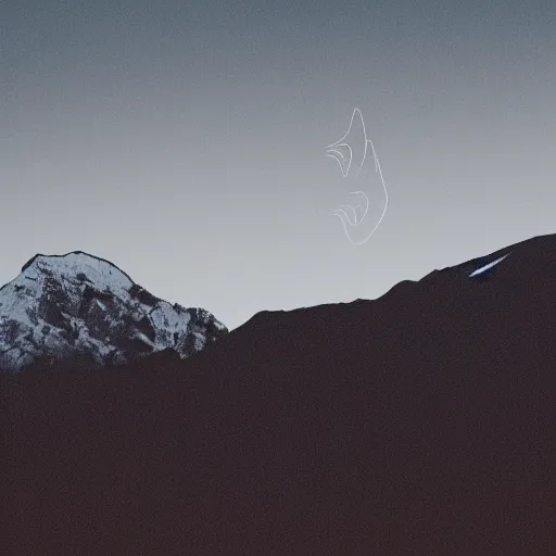 Image similar to a black dot in the sky pulling a mountain up towards it, dark lighting, landscape