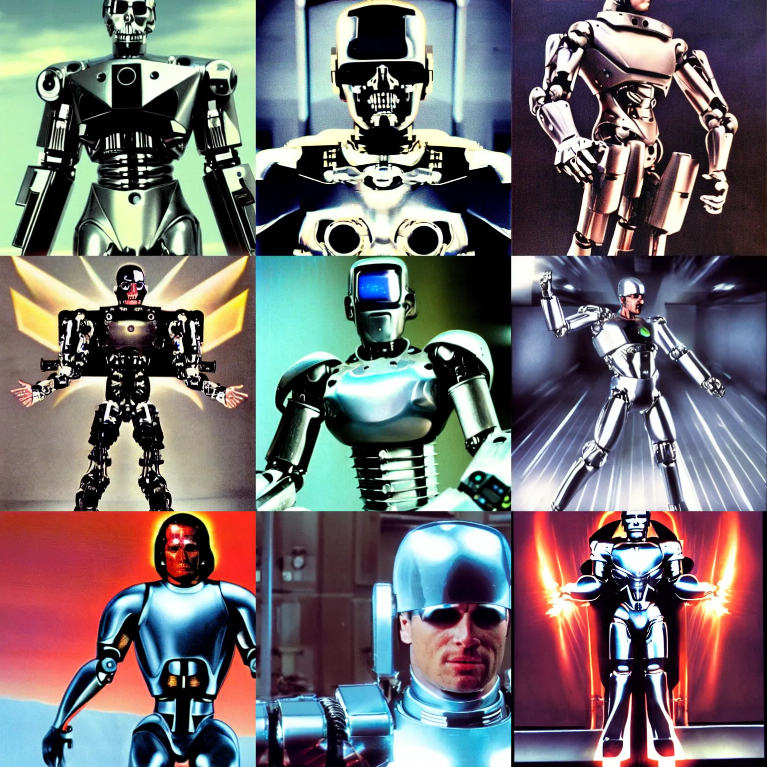 Prompt: super technochrist, the robotic savior, terminator film still