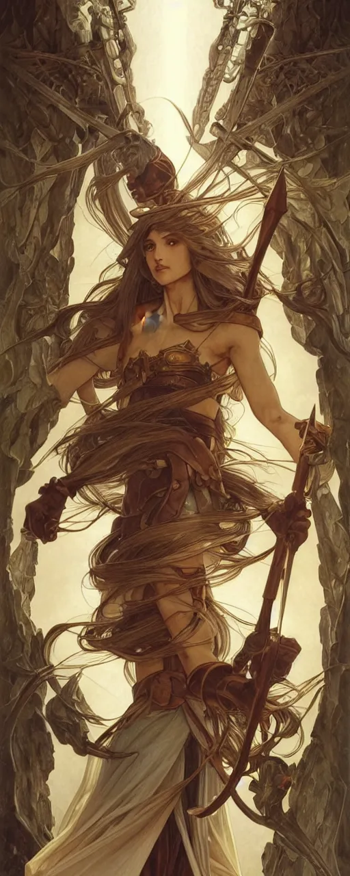 Image similar to perfectly detailed record of lodoss war tarot card!! blessed by nature with ever - increasing physical mental perfection, symmetrical! intricate, sensual features, highly detailed, biblical divine holy perfection!! digital painting, artstation, concept art, smooth, sharp focus, illustration, art by artgerm and greg rutkowski and alphonse mucha