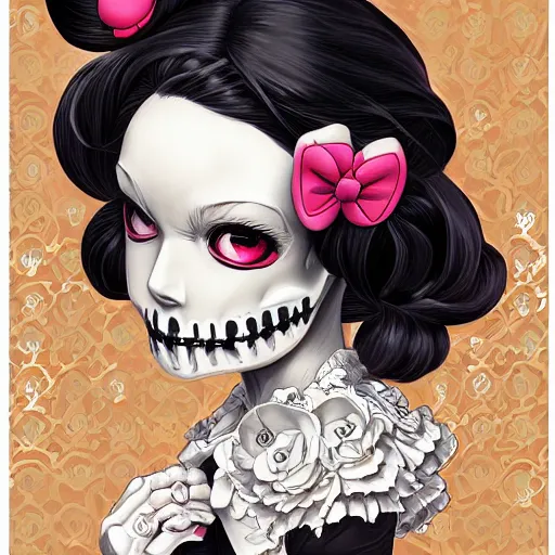 Image similar to anime manga skull portrait young woman skeleton minnie mouse, intricate, elegant, highly detailed, digital art, ffffound, art by JC Leyendecker and sachin teng