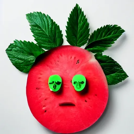 Image similar to a face made of watermelon