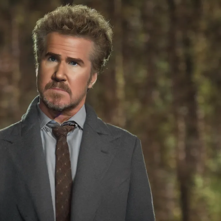 Prompt: will farrell in twin peaks, movie still, 8 k, hdr, atmospheric lighting