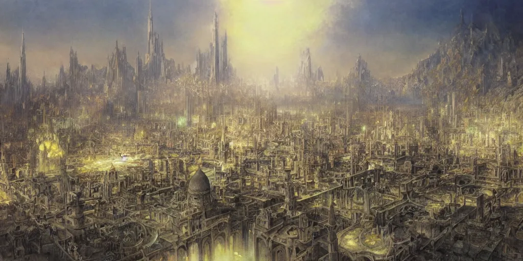 Image similar to a beautiful painting of epic fantasy islamic city by alan lee, trending on artstation