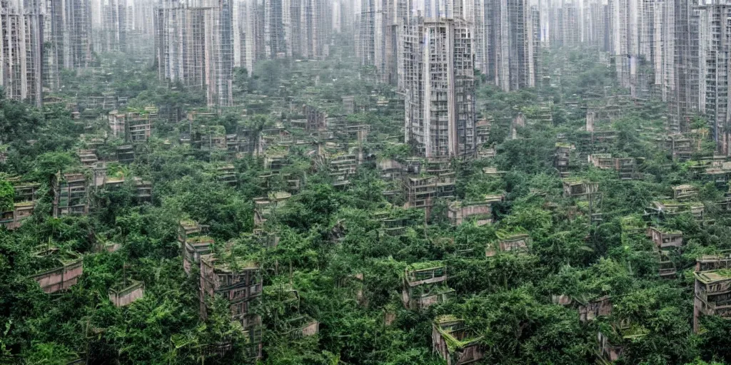 Prompt: chinese overgrown city