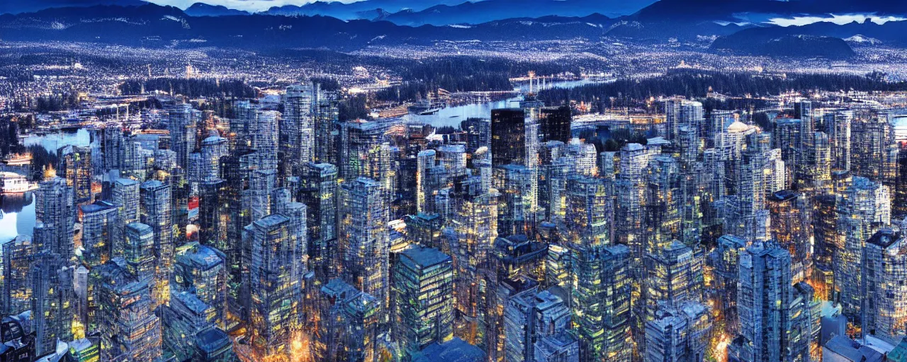 Image similar to vancouver as sim city, tilt shift, volumetric lighting, computer graphics, extremely detailed