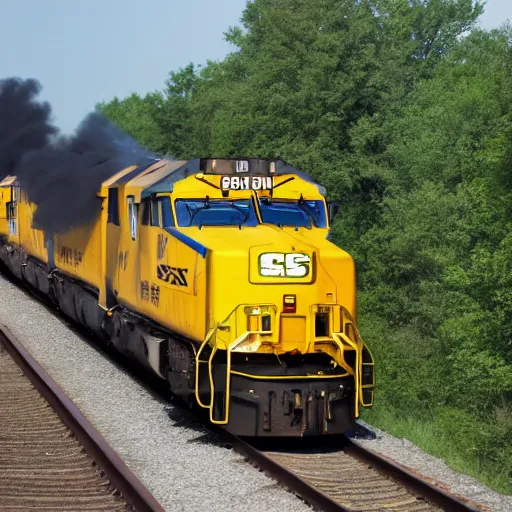 Prompt: csx locomotive flying