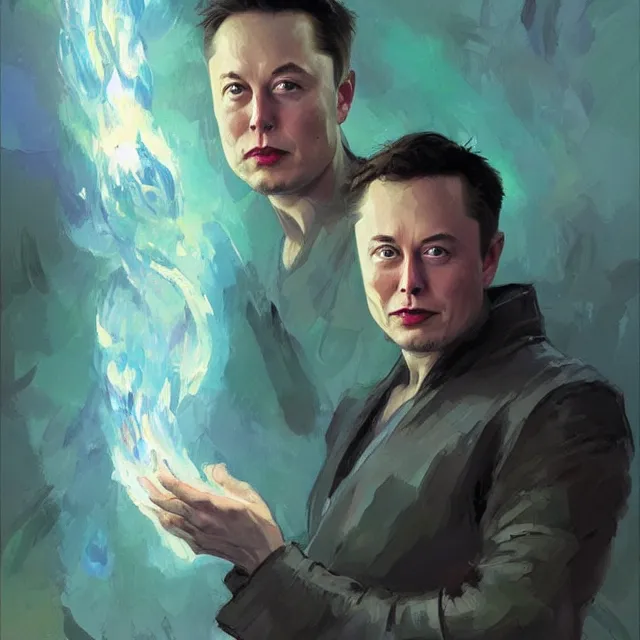 Prompt: Elon Musk as a waterbender, portrait, elegant, intricate, digital painting, artstation, concept art, smooth, sharp focus, illustration, art by konstantin korovin and Daniel F. Gerhartz and john howe